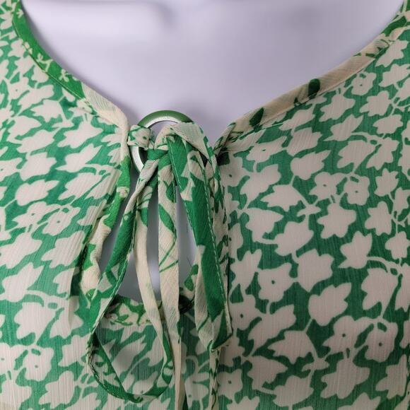 Susan Graver Green and Cream Floral Blouse XL Pullover Artsy Cottagecore Flowy - Picture 3 of 11